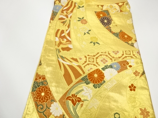  束ね熨斗に花々・松・蜀江華紋模様織出し丸帯